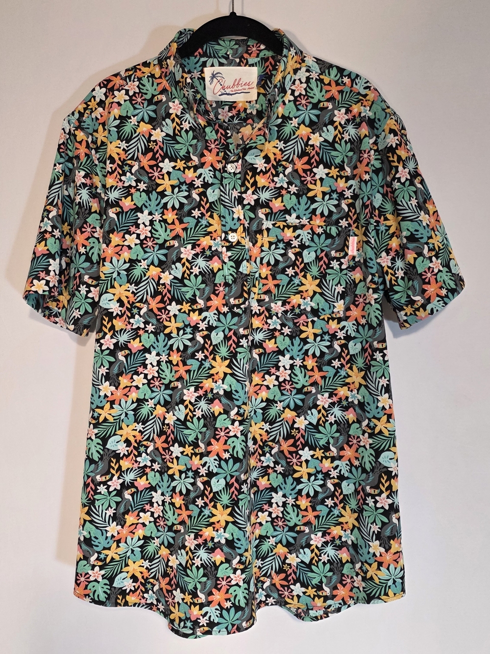 Chubbies Mens Tropical Toucan Floral Bird Short Sleeve Popover Shirt Large